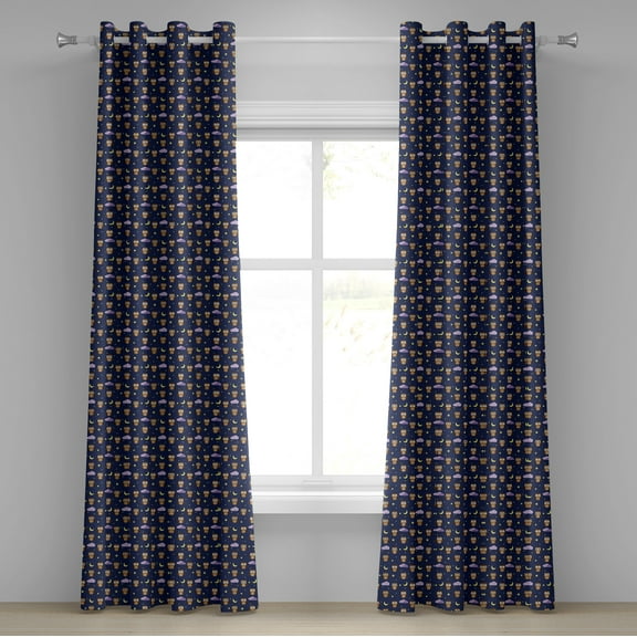 Ambesonne Cartoon Grommet Curtain, Owls Starry Night, 50" x 84", Indigo and Multicolor