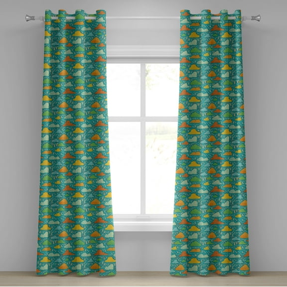 Ambesonne Cartoon Grommet Curtain, Puffy Clouds Funk Art, 50" x 84", Multicolor