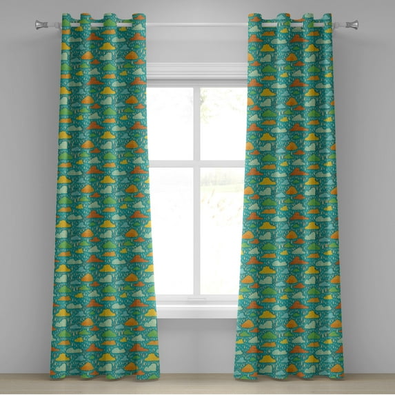 Ambesonne Cartoon Grommet Curtain, Puffy Clouds Funk Art, 50" x 84", Multicolor