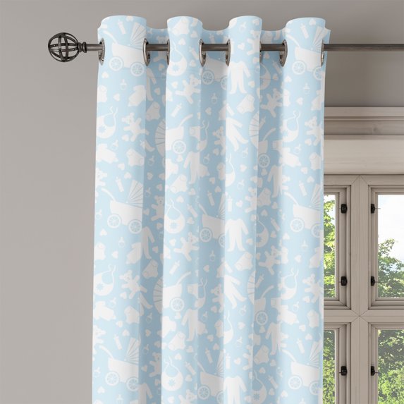 Ambesonne Cartoon Grommet Curtain Single Panel, Hearts Teddy Bears Clothes, 50"x60", Pale Blue and White