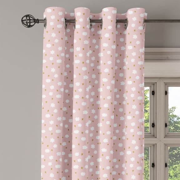 Ambesonne Cartoon Grommet Curtain Single Panel, Stars and Clouds Pattern, 50"x60", Sepia White Blush