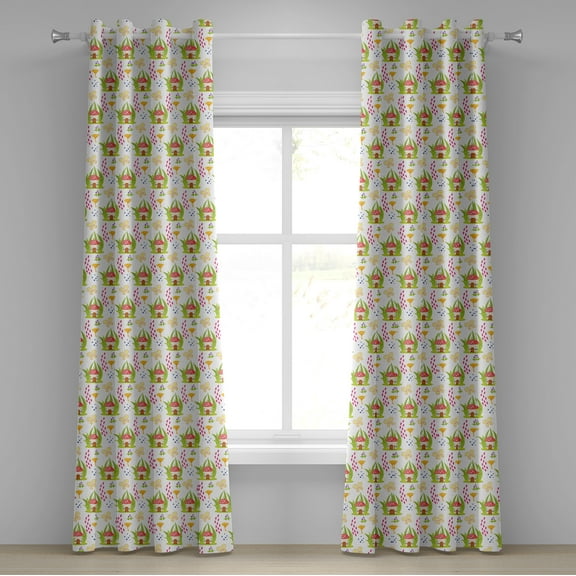 Ambesonne Cartoon Grommet Curtain, Spring Forest Toadstool, 50" x 108", Multicolor