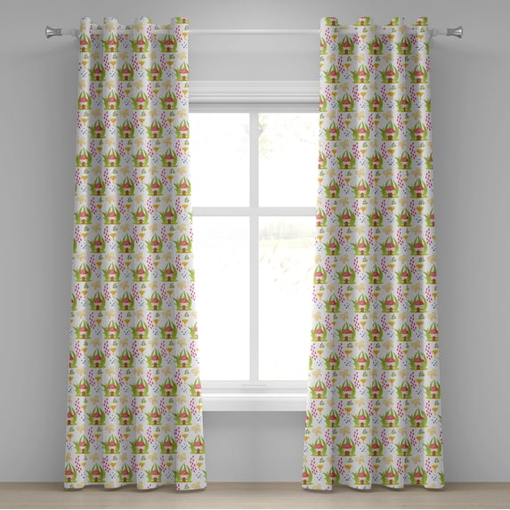 Ambesonne Cartoon Grommet Curtain, Spring Forest Toadstool, 50" x 72", Multicolor