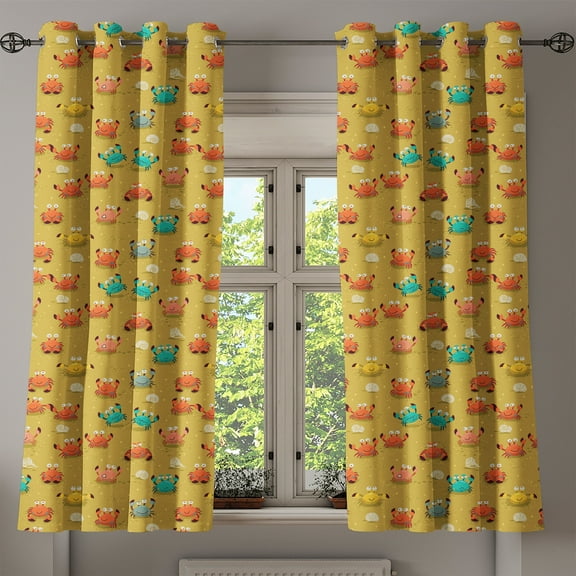 Ambesonne Cartoon Grommet Curtain, Star and Shells Pattern, 50" x 54", Pale Coffee