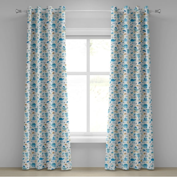 Ambesonne Cartoon Grommet Curtain, Stork Carrying an Elephant, 50" x 108", Amber Black Blue