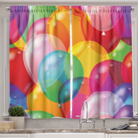 Ambesonne Cartoon Kitchen Curtains, Balloons Fun, 55"x45", Multicolor