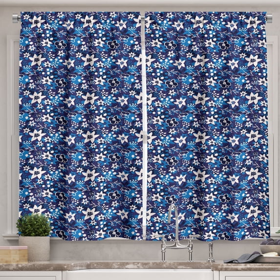 Ambesonne Cartoon Kitchen Curtains, Botanical Bouquets Summer, 55"x45", Indigo and Violet Blue