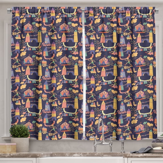 Ambesonne Cartoon Kitchen Curtains, Circus Style Doodles, 55"x39", Multicolor