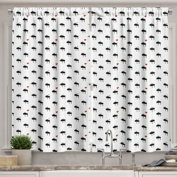 Ambesonne Cartoon Kitchen Curtains, Funny Moose Along Hearts, 55"x36", Black and White