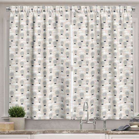 Ambesonne Cartoon Kitchen Curtains, Hot Air Balloons Art, 55"x45", Pale Grey Champagne