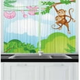 thumbnail image 1 of Ambesonne Cartoon Kitchen Curtains, Monkey Swinging, 55"x45", Green Brown Pink, 1 of 1
