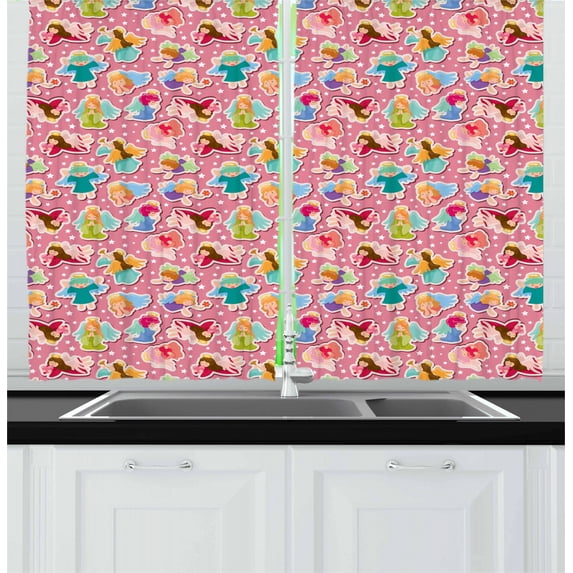 Ambesonne Cartoon Kitchen Curtains, Wings Easter Inspired Art, 55"x39", Multicolor