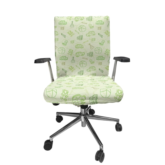 Ambesonne Cartoon Office Chair Cover Stretchable High Back, Cartoon Doodle Design, Pale Green