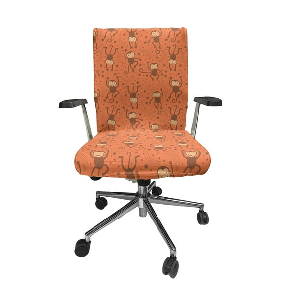 Ambesonne Cartoon Office Chair Cover Stretchable High Back, Dancing Monkeys Fun, Umber and Burnt Sienna