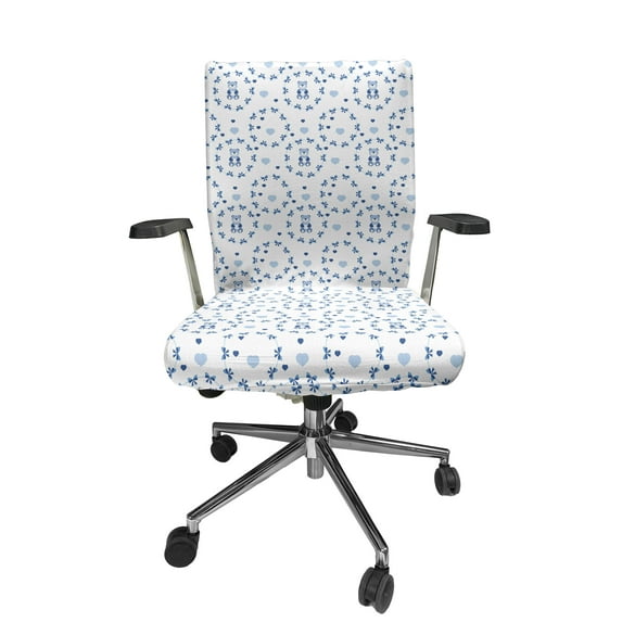 Ambesonne Cartoon Office Chair Cover Stretchable High Back, Ribbons Teddy Bears, Purple Grey Navy Blue