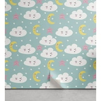Ambesonne Cartoon Peel & Stick Wallpaper for Home, Clouds Stars and Crescents, 13"x72", Multicolor