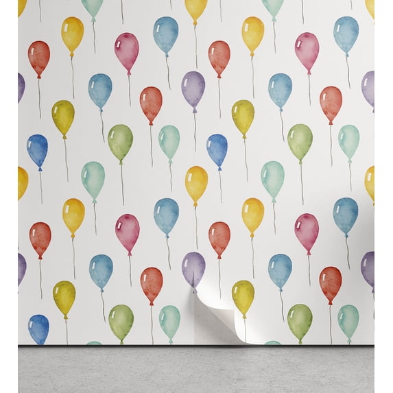 Ambesonne Cartoon Peel & Stick Wallpaper for Home, Colorful Festive Balloons, 13"x72", Multicolor