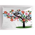 thumbnail image 1 of Ambesonne Cartoon Pillow Sham, 2 Flirty Owls on Tree, 36" X 20", Multicolor, 1 of 2