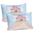 thumbnail image 1 of Ambesonne Cartoon Pillow Sham 2 Pack, Big Palace on Mountain, 30"x20", Pale Blue Beige and Pink, 1 of 3
