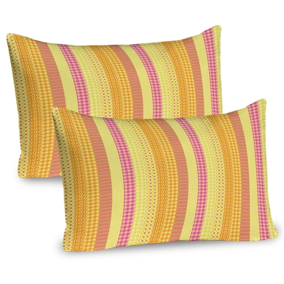 Ambesonne Cartoon Pillow Sham 2 Pack, Flower Stars Stripes Motif, 36"x20", Marigold Yellow Pink