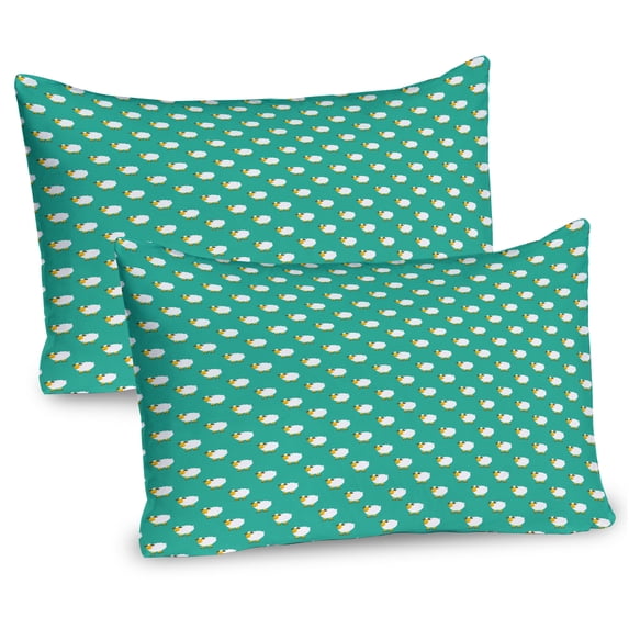 Ambesonne Cartoon Pillow Sham 2 Pack, Sheep Bedtime Motif, 30"x20", Sea Green Orange White