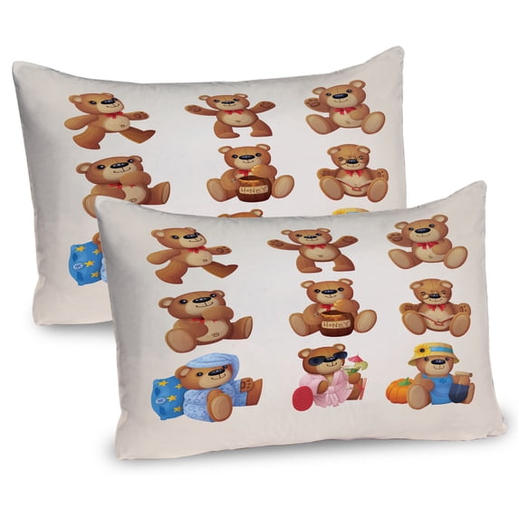 Ambesonne Cartoon Pillow Sham 2 Pack, Teddy Bear Design, 30"x20", Chocolate Cream