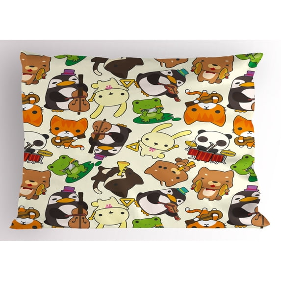 Ambesonne Cartoon Pillow Sham, Animal Music, 36" X 20", Multicolor