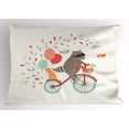 thumbnail image 1 of Ambesonne Cartoon Pillow Sham, Cheerful Raccoon Bike, 26" X 20", Multicolor, 1 of 2