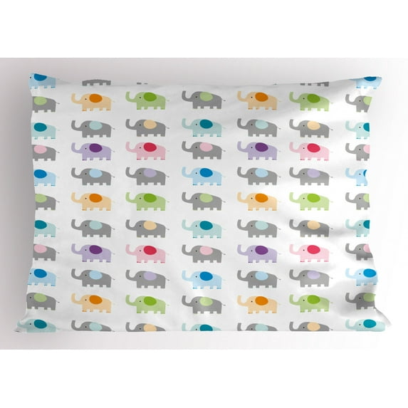 Ambesonne Cartoon Pillow Sham, Colorful Fun Elephants, 26" X 20", Multicolor