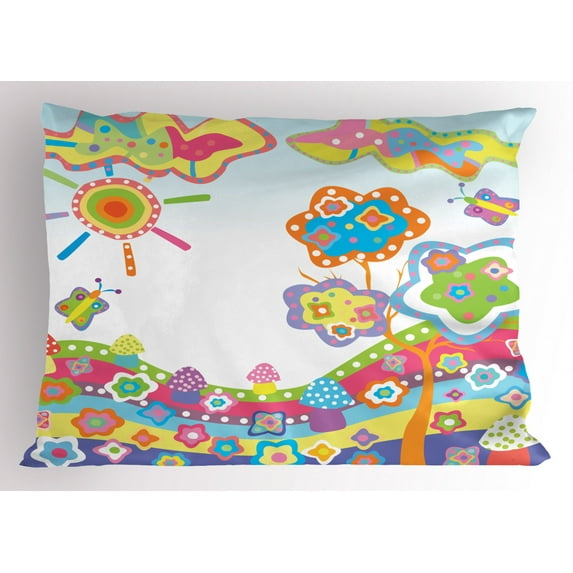Ambesonne Cartoon Pillow Sham, Drawing Hill, 26" X 20", Multicolor