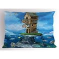 thumbnail image 1 of Ambesonne Cartoon Pillow Sham, Fantasy Fisherman House, 26" X 20", Blue Brown Green, 1 of 2