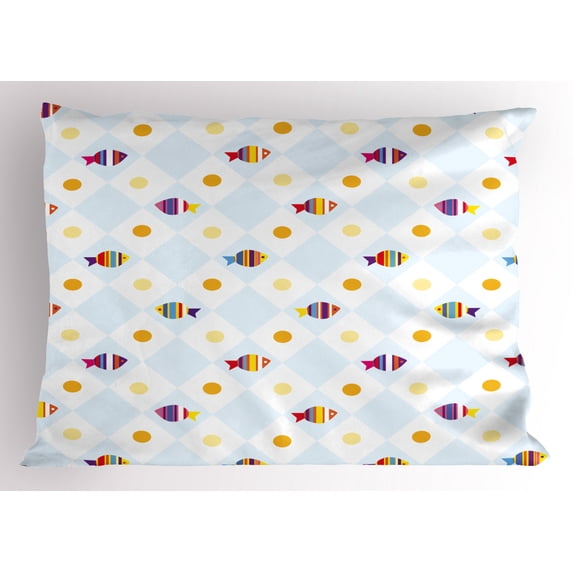 Ambesonne Cartoon Pillow Sham, Fish Cartoon with Spots, 26" X 20", Multicolor