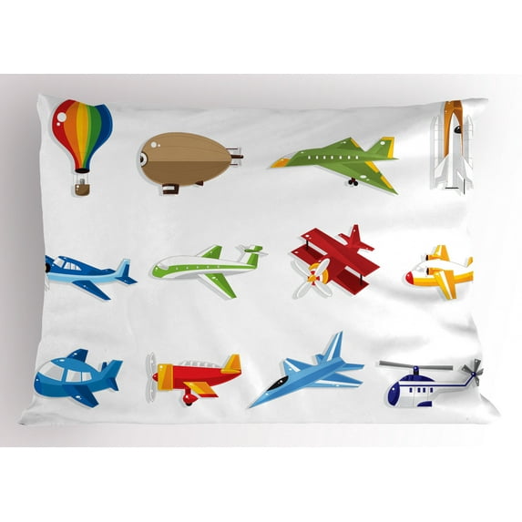 Ambesonne Cartoon Pillow Sham, Jet Airliner Zeppelin, 36" X 20", Multicolor