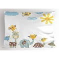 thumbnail image 1 of Ambesonne Cartoon Pillow Sham, Jolly Jungle Creatures, 26" X 20", Pale Green Pale Blue, 1 of 2