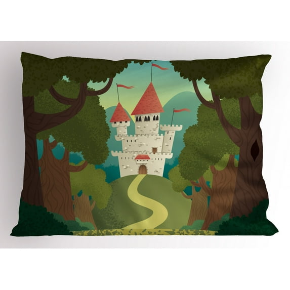Ambesonne Cartoon Pillow Sham, Medieval Woodlands, 26" X 20", Multicolor