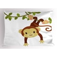 thumbnail image 1 of Ambesonne Cartoon Pillow Sham, Monkey on Liana, 26" X 20", Brown Green and Pink, 1 of 2
