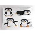 thumbnail image 1 of Ambesonne Cartoon Pillow Sham, Penguin Cartoon Fun, 26" X 20", Orange Black Blue, 1 of 2