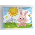 thumbnail image 1 of Ambesonne Cartoon Pillow Sham, Rabbit in Garden, 36" X 20", Multicolor, 1 of 2