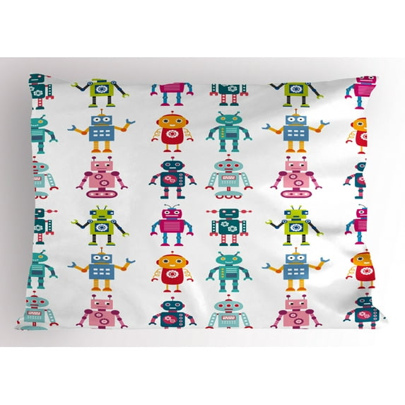 Ambesonne Cartoon Pillow Sham, Robot, 36" X 20", Multicolor