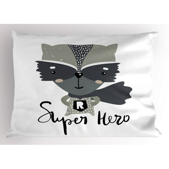 Ambesonne Cartoon Pillow Sham, Super Hero Raccoon, 36" X 20", Multicolor