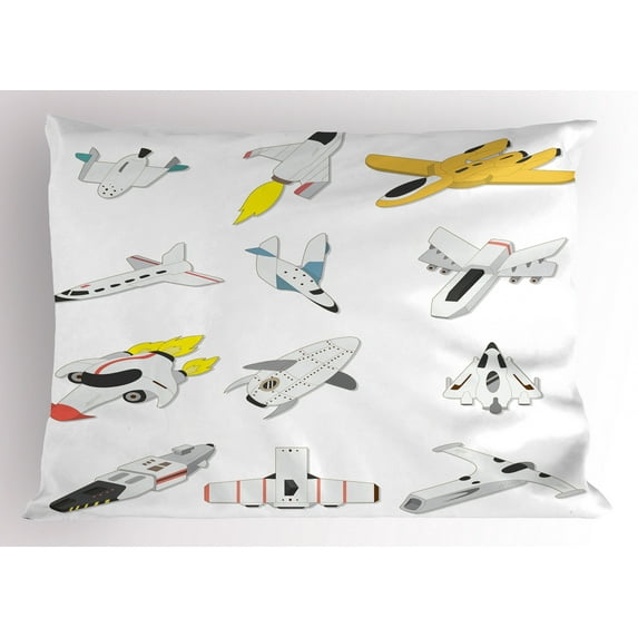 Ambesonne Cartoon Pillow Sham, Traveling into the Space, 26" X 20", Multicolor