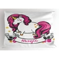 thumbnail image 1 of Ambesonne Cartoon Pillow Sham, Unicorn with Pink Hair, 26" X 20", Pink White, 1 of 2