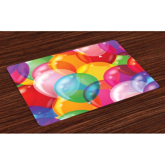 Ambesonne Cartoon Place Mats Set of 4, Balloons Fun, Standard Size, Multicolor