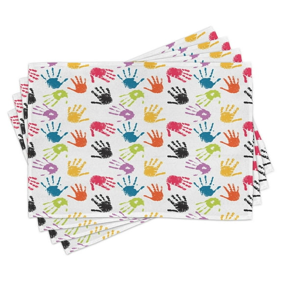 Ambesonne Cartoon Place Mats Set of 4, Colorful, Standard Size, Yellow Teal and Red