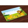 thumbnail image 1 of Ambesonne Cartoon Place Mats Set of 4, Lion Family in Forest, Standard Size, Pale Blue Yellow and Green, 1 of 4