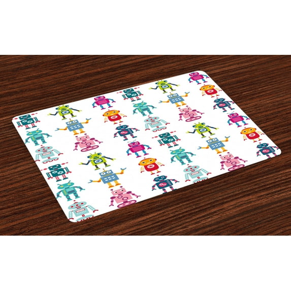 Ambesonne Cartoon Place Mats Set of 4, Robot, Standard Size, Multicolor