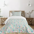 thumbnail image 1 of Ambesonne Cartoon Quilted Bedspread Set 2 Pcs, Floral Pattern Polka Dots, Twin Size, Multicolor, 1 of 5
