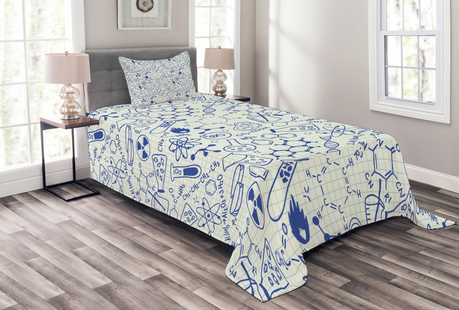 White Quilted Twin Bedspread Set with Pillow Sham