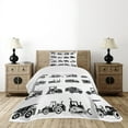 thumbnail image 1 of Ambesonne Cartoon Quilted Bedspread Set 2 Pcs, Heavy Machinery Mining, Twin Size, White Black, 1 of 6