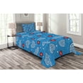 thumbnail image 1 of Ambesonne Cartoon Quilted Bedspread Set 2 Pcs, Ladybugs Hearts Clouds, Twin Size, Blue Red, 1 of 3
